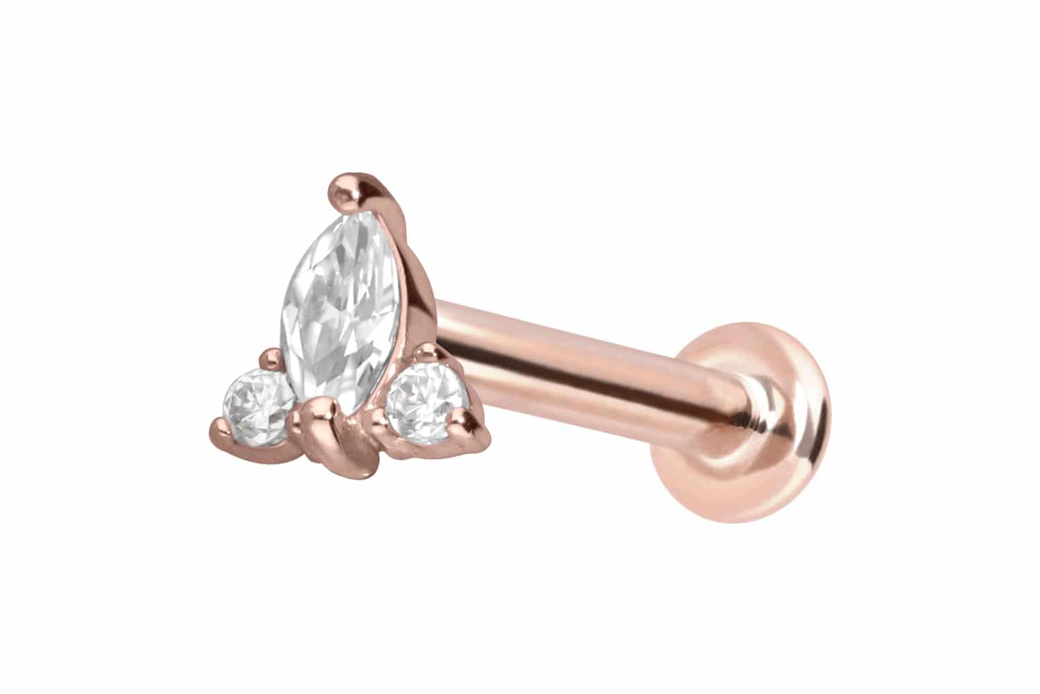 14 Karat Gold Labret Piercing mit Push Fit MOISSANIT-BLUME